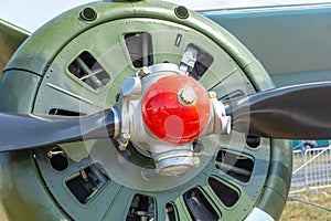 Propeller and engine of historical vintage airplane