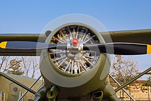 The propeller and engine of old airplane