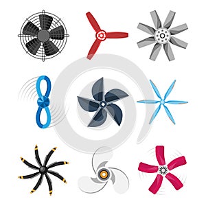 Propeller fan vector illustration fan propeller wind ventilator equipment air icon blower cooler set rotation technology