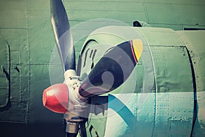 Propeller of plane closeup in retro tones