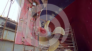 Propeller of ship during drydock renovation