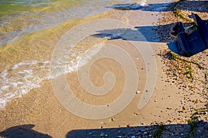 Propellers of boats on the sandy beach