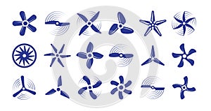 Propellers large set. Retro modern coolers turbine rotary helicopter blades airplanes turbulence stylish ventilation