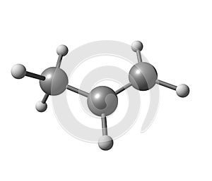 Propene (propylene) molecular structure on white background