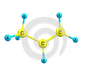 Propene (propylene) molecular structure on white background