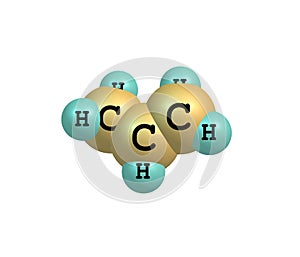 Propene (propylene) molecular structure on white background