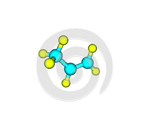 Propene (propylene) molecular structure on white background