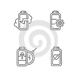 Proper battery usage linear icons set