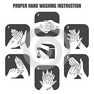 Proper hand washing instruction black vector icons