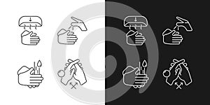 Proper handwashing linear icons set for dark and light mode