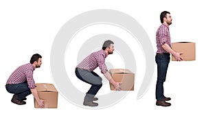 Proper heavy weight boxes lifting against backache