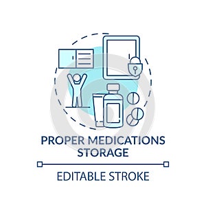 Proper medication storage turquoise concept icon