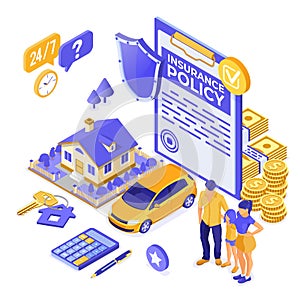 Property Car House Insurance Isometric