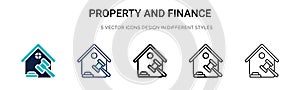 Property and finance icon in filled, thin line, outline and stroke style. Vector illustration of two colored and black property