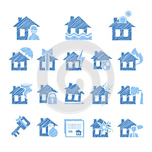 Property and House Insurance Icon Set. Vector