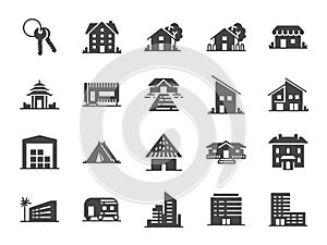 Property icon set. Included icons as hotel, house, home, resort, city, accommodations, travel and more.