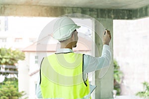 property inspection consultancy. Inspector checking material and structure in construction