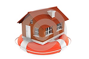 Property insurance concept. House in lifebuoy