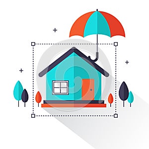 Property insurance - Home real estate protected under umbrella flat style concept create by .