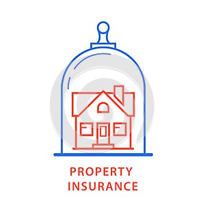 Property insurance icon - house under glass dome, insurance