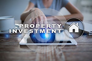 Property investment business and technology concept. Virtual screen background.