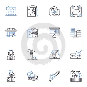 Property listing management software line icons collection. Listings, Management, Software, Platform, Real-estate