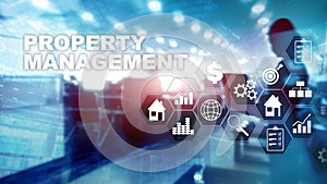 Property management. Business, Technology, Internet and network concept. Abstract Blurred Background.