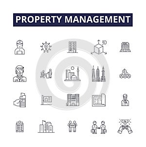 Property management line vector icons and signs. Management, Rent, Landlord, Tenant, Lease, Real, Estate, Maintenance