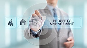 Property management Is the operation, control, and oversight of real estate. Business concept.
