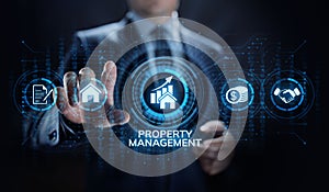 Property management Is the operation, control, and oversight of real estate. Business concept.