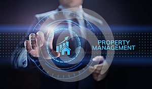 Property management Is the operation, control, and oversight of real estate. Business concept.