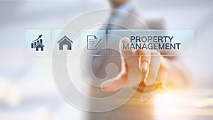 Property management Is the operation, control, and oversight of real estate. Business concept.