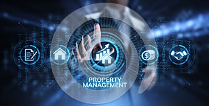 Property management Is the operation, control, and oversight of real estate. Business concept.