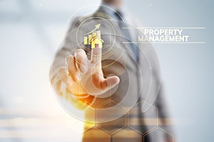 Property management Is the operation, control, and oversight of real estate. Business concept.