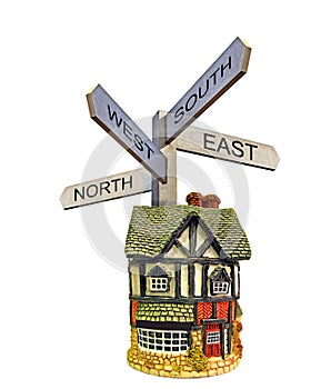 Property moving sign post arrows direction north south east west