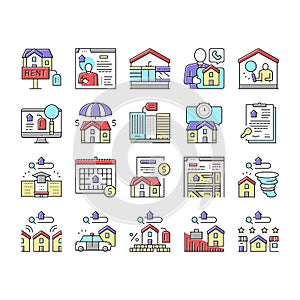 Property Rental Agency Collection Icons Set Vector .