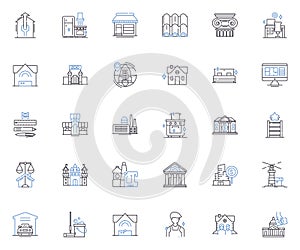 Property restoration line icons collection. Renovation, Remodeling, Reconstruction, Refurbishment, Repairs, Rejuvenation