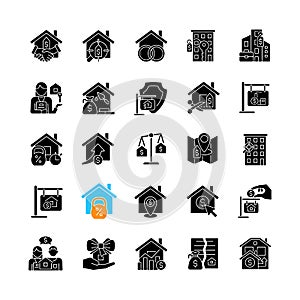 Property sale black glyph icons set on white space