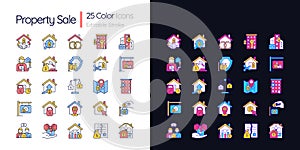 Property sale light and dark theme color icons set