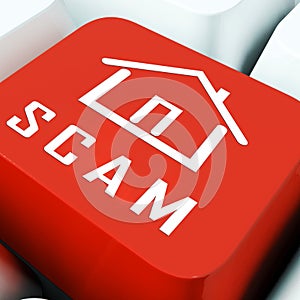 Property Scam Hoax Key Depicting Mortgage Or Real Estate Fraud - 3d Illustration