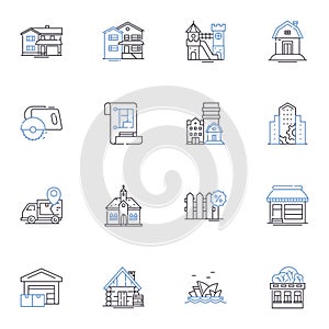 Property search engines line icons collection. Listings, Filters, Properties, Search, Real estate, Homes, Apartments