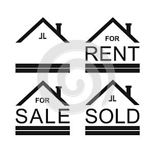 Property sign using for signing the house, apartement, building and anything else for rent, sale or sold out photo