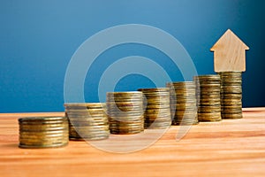 Property value and investment concept. House and stack of coins.