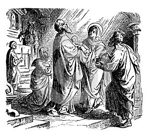 The Prophecy of Simeon at the Presentation of Jesus at the Temple vintage illustration