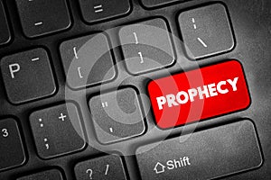 Prophecy text button on keyboard, concept background