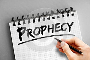 Prophecy text on notepad, concept background