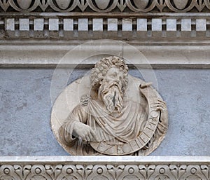 Prophet Ezekiel, relief on the portal of the Cathedral of Saint Lawrence in Lugano