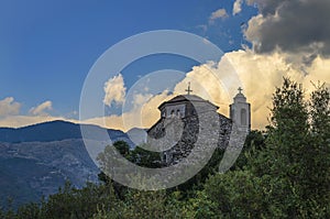 Prophet Helias church at Ridomo gorge in Taygetus Mountain, located near Kentro Avia and Pigadia Villages in Mani area, Messenia,