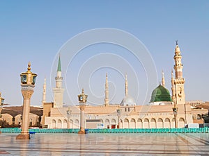 Prophet\'s Mosque in Medina, Saudi Arabia - Main Building and Green Dome