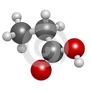 Propionic acid (propanoic acid) molecule. Used as preservative in food